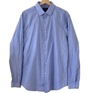 Theory Checked Shirt Men 16.5 Blue White LS Dover Slim Fit Buttons Cotton Office